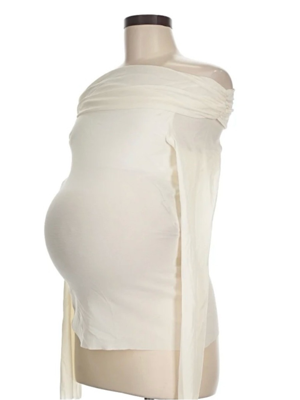 Cream Off-Shoulder Maternity Blouse with Draped Detail